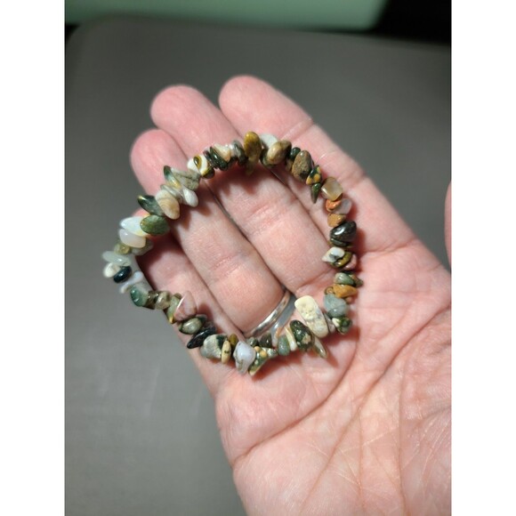 Ocean Jasper Chip Bracelet | Natural Gemstone Stretch Boho Healing Jewelry - Picture 3 of 7